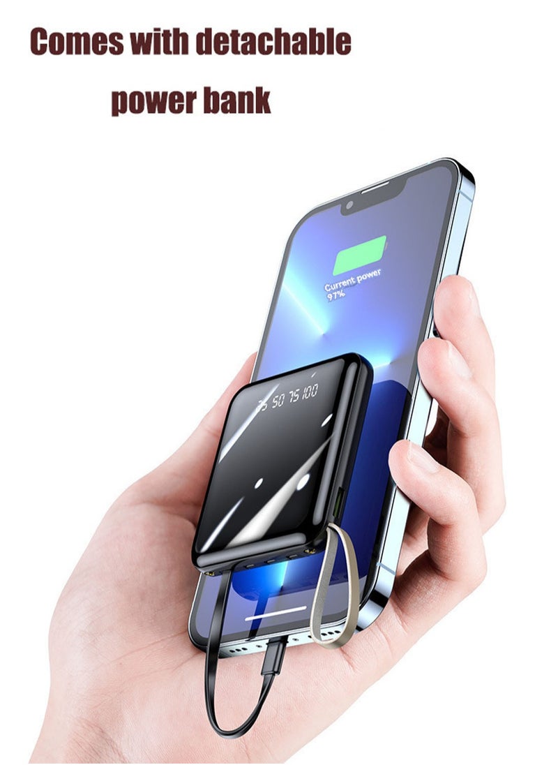JEEJPV New digital display power bank with large capacity 10000mAh built-in mini charging cable power bank (black) 