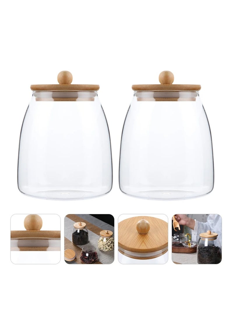 BLACKSTONE Premium 2pcs Borosilicate Glass Canister Set with Airtight Wooden Lids  1000ML - Image 2