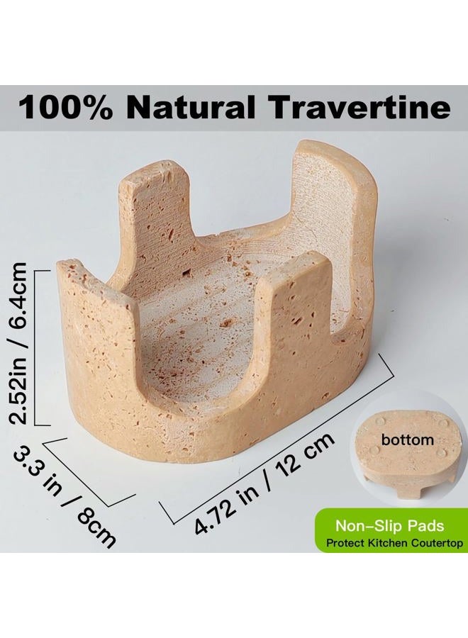 BekPooQ Natural Travertine Sponge Holder for Kitchen Counter, Dual Slots, Drying Rack, Sponge Caddy for Sink Organizer, Sponge Holder for Countertop,2 Slots, Beige Travertine - Image 3