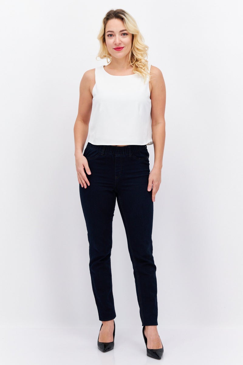 ESPRIT Women Round Neck Sleeveless Solid Crop Top, White - Image 2