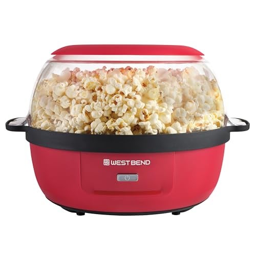 West Bend Stir Crazy Hot Oil Popcorn Popper, Popcorn Maker Machine with Large Serving Bowl Lid and Stirring Rod, 6-Qt., Red - Image 1