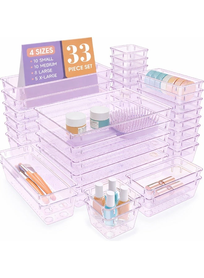 imported 33 PCS Clear Plastic Drawer Organizers Set, 4 Size Desk Drawer Organizer Trays for Makeup, Jewelry, Kitchen Utensils, Gadgets and Office Accessories - Image 1