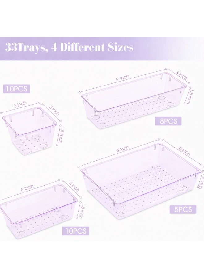 imported 33 PCS Clear Plastic Drawer Organizers Set, 4 Size Desk Drawer Organizer Trays for Makeup, Jewelry, Kitchen Utensils, Gadgets and Office Accessories - Image 2