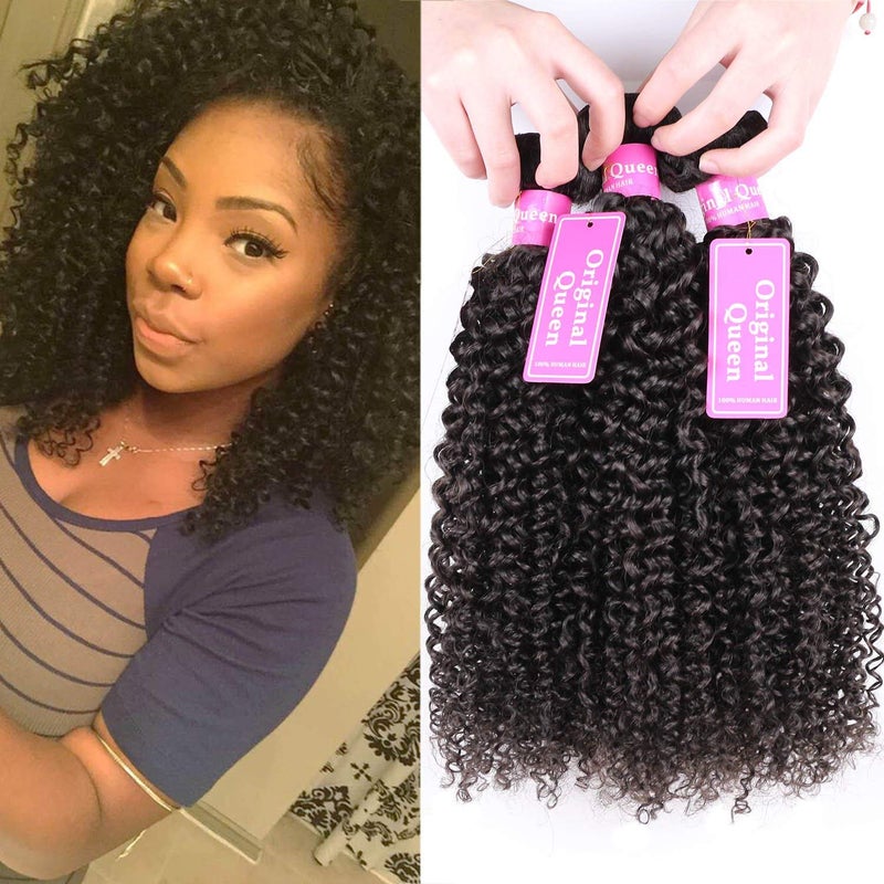 Original Queen 100 Brazilian Unprocessed Virgin Kinky Curly Human Hair Weave 4 Bundles Deep Curly Hair Extensions Mixed Length 20 20 20 20inches
