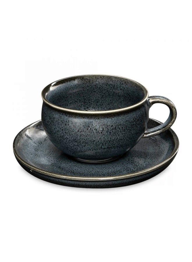 Easy Life Magma Series Porcelain Cup and Saucer Set Dark Blue and Black 250ml