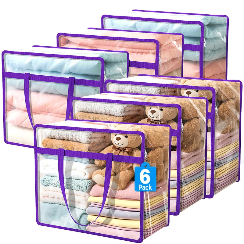 Budding Joy 6 Pack Clear Zippered Storage Bags for Clothes40L Closet Organizers and Storage Containers Vinyl Moving Bag for Bedding Linen Blankets Comforters Clothing  Toys