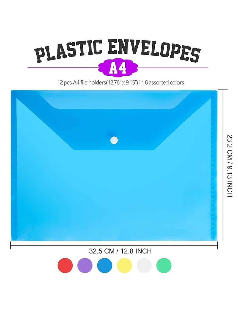 DUNISO 20 Packs Poly Envelope Folder A4 With Snap Button Closure, Premium Quality Plastic Envelopes, Waterproof Transparent Project Envelope Folder, A4 Letter Size in 5 Assorted Colors - Image 2