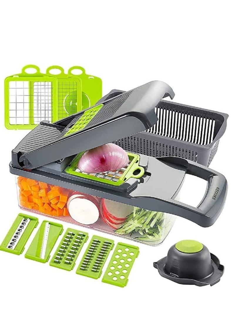 ELTRAZONE Vegetable shredder, food shredder, slicer, grater, multi-function with handle multi-blade kitchen food vegetable shredder with container drain basket fruit onion potatoes, 12 pieces - Image 1