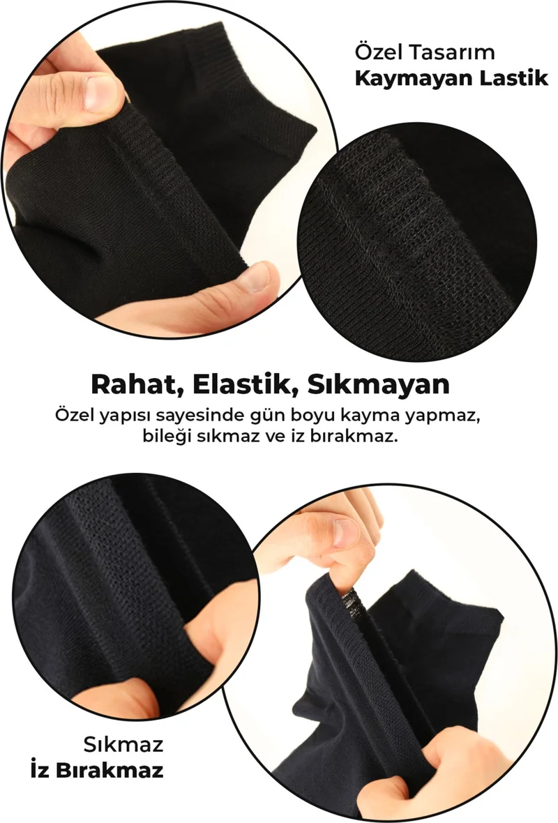Saysez Bamboo Men's Booties Solid Color Socks Seamless Premium Boxed 6-Piece (3 Black - 3 Navy Blue)