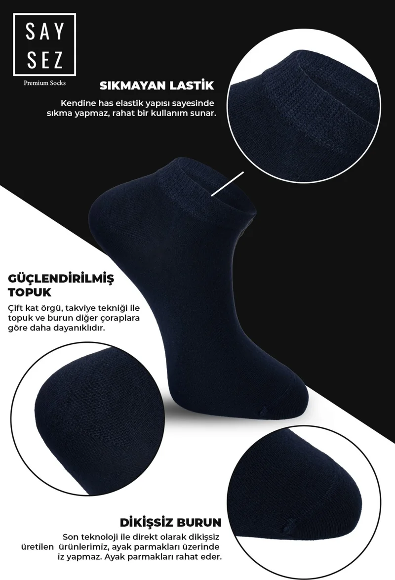 Saysez Bamboo Men's Booties Solid Color Socks Seamless Premium Boxed 6-Piece (3 Black - 3 Navy Blue)