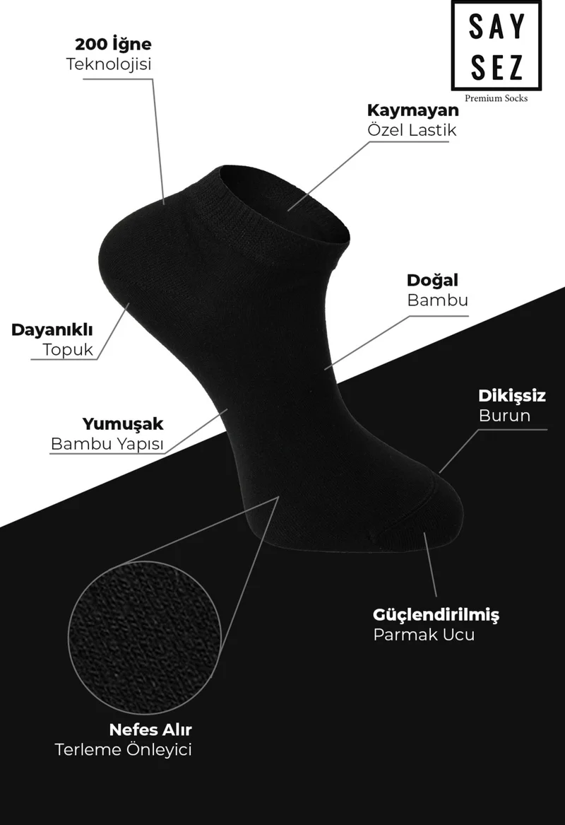 Saysez Bamboo Men's Booties Solid Color Socks Seamless Premium Boxed 6-Piece (3 Black - 3 Navy Blue)