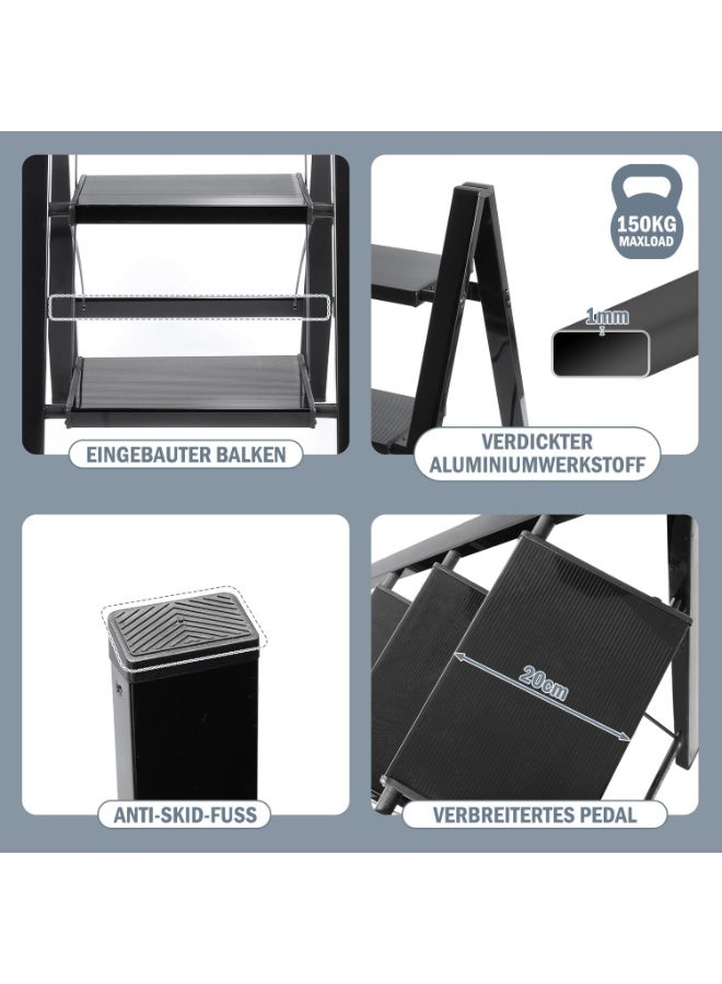 Generic 4-Step Folding Ladder – Heavy-Duty Steel, Wide Anti-Slip Steps, Safety A-Frame, Compact Foldable Step Stool for Home & Office (Black) - Image 4