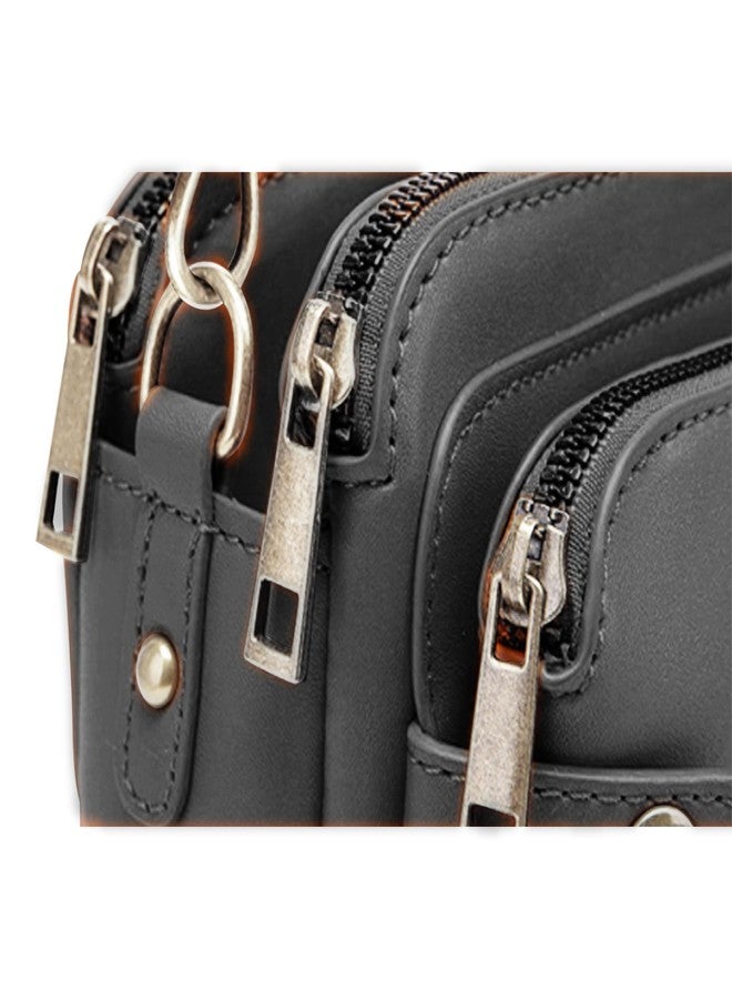 Ciana Multifunctional Three-Layer Clutch PU Leather Crossbody Bag Purse, Shoulder & Clutch Bag, with Strap for women's (Black) - Image 4