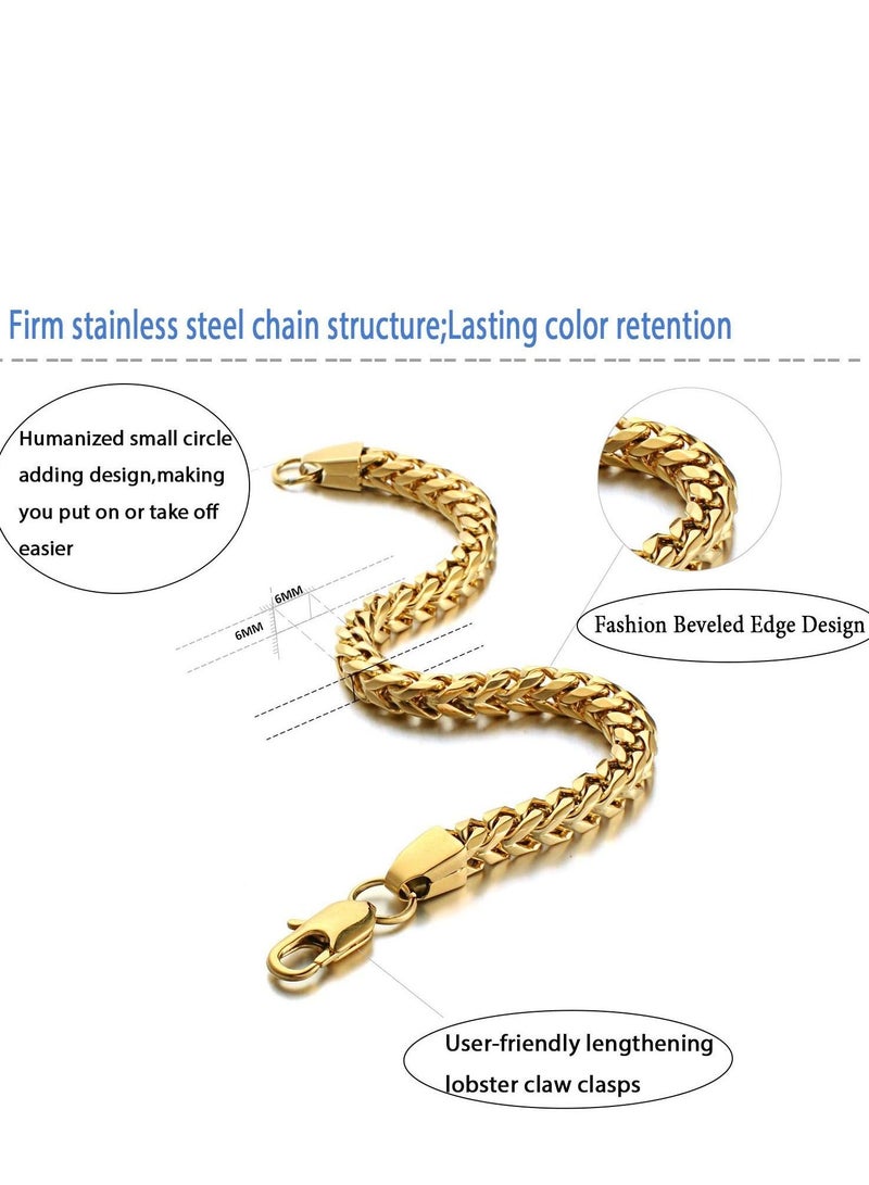 SYOSI Steel Bracelet, 6-8mm Wide Ponytail Chain Bracelet, Men's Women's Jewelry, Stainless Steel High Polished, 8.5-9.1", Holiday Gift - Image 4