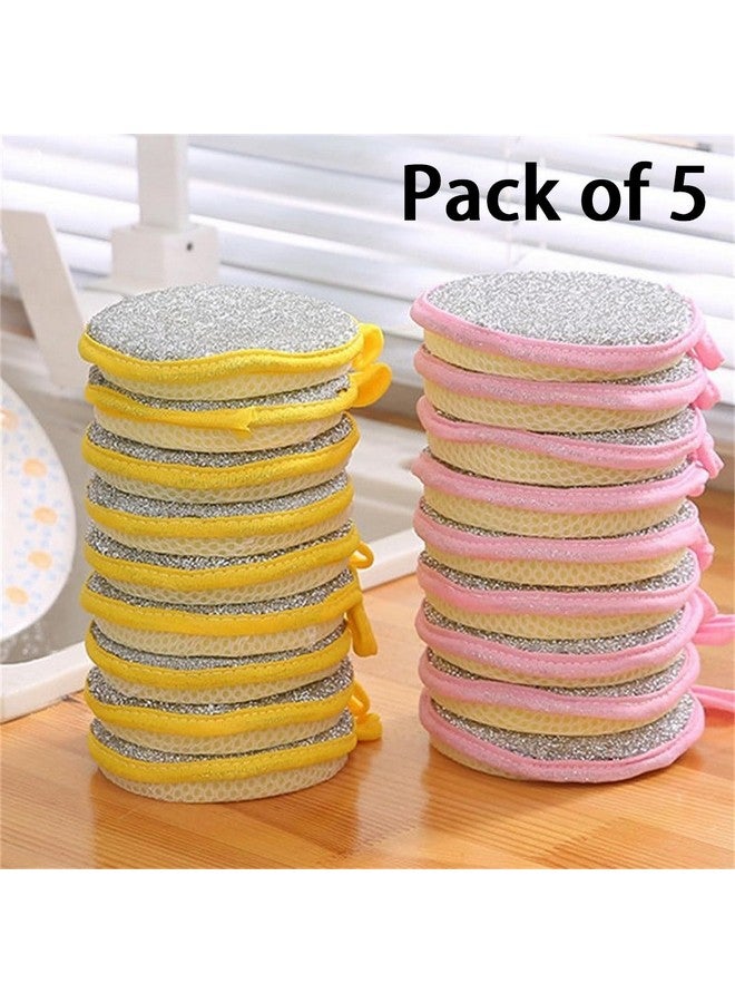 أتش أس آر إسفنجات تنظيف الأطباق، إسفنجات تنظيف مزدوجة الجوانب غير قابلة للخدش، جانب خشن للفرك لأواني الطهي غير اللاصقة، جانب فرك من الألياف الدقيقة الناعمة للأطباق (عبوة من 5 قطع) - Image 2