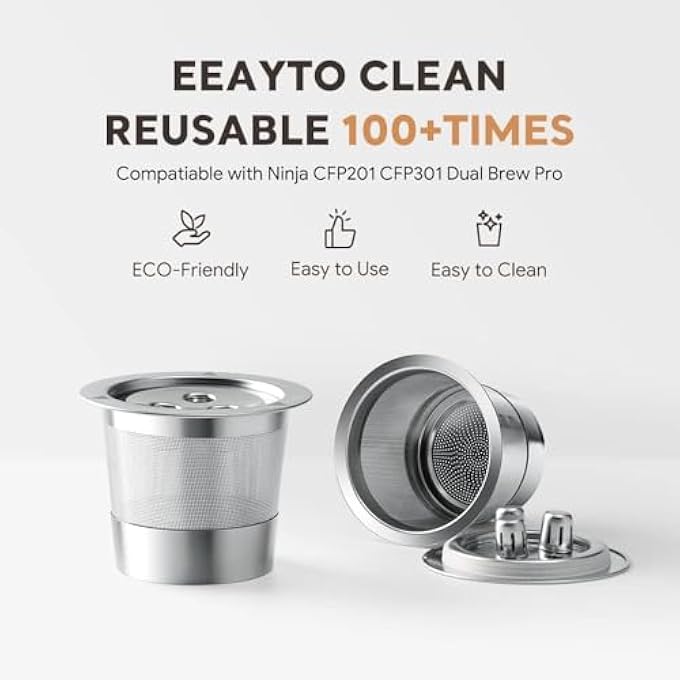 كاست ويف كبسولات قهوة قابلة لإعادة الاستخدام من K Cups لماكينة صنع القهوة Ninja Dual Brew، قطعتان من فلاتر K Cups الدائمة من الفولاذ المقاوم للصدأ، ملحقات قهوة متوافقة مع ماكينة Ninja Cfp201 Cfp301 Dual Brew Pro - Image 2