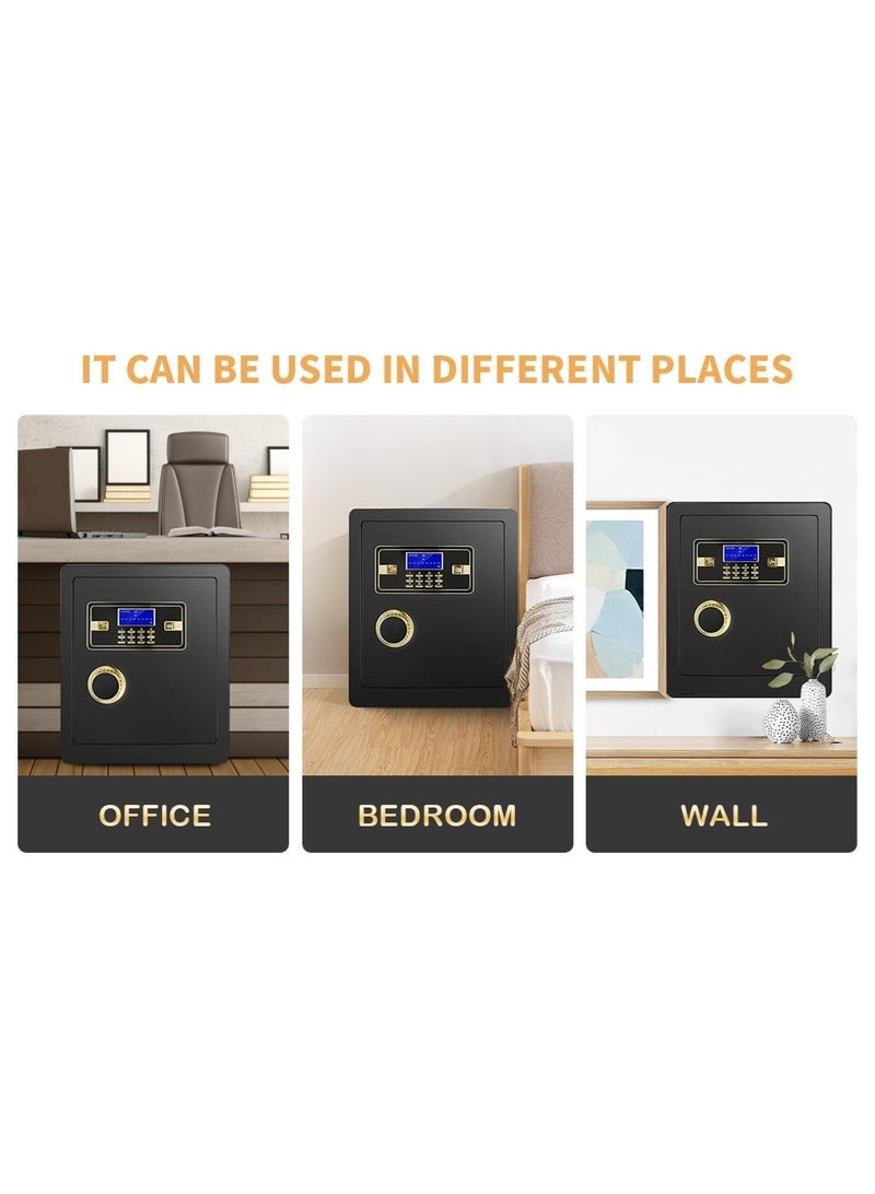 متجر الفرح صندوق أمان منزلي مقاوم للحريق، خزنة إلكترونية آمنة للمنزل مع قفل لوحة مفاتيح قابل للبرمجة، مستندات آمنة، أموال، أشياء ثمينة، شاشة عرض LED، مقاس 40x36x30 سم، أسود - Image 5