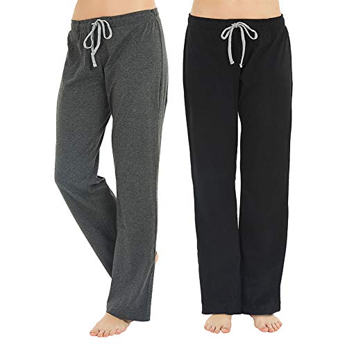 U2SKIIN 2 Pack Pajama Pants for Women Soft, Comfortable Womens Lounge Pajama Pants Lightweight Sleep Pj Bottoms for Women(Black/Dark Grey Mel., M) - Image 1
