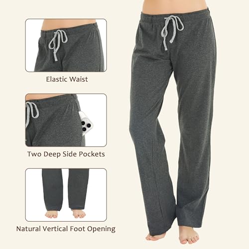 U2SKIIN 2 Pack Pajama Pants for Women Soft, Comfortable Womens Lounge Pajama Pants Lightweight Sleep Pj Bottoms for Women(Black/Dark Grey Mel., M) - Image 2