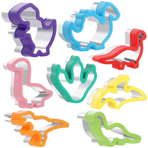 HASTHIP® 8Pcs Dinosaur Cookie Cutters Set Stainless Steel Cookie Cutter Mold Fruit Slice Cake Molds for DIY, Kitchen, Baking, Kids Dinosaur Theme Birthday Party Supplies Favors - Image 1