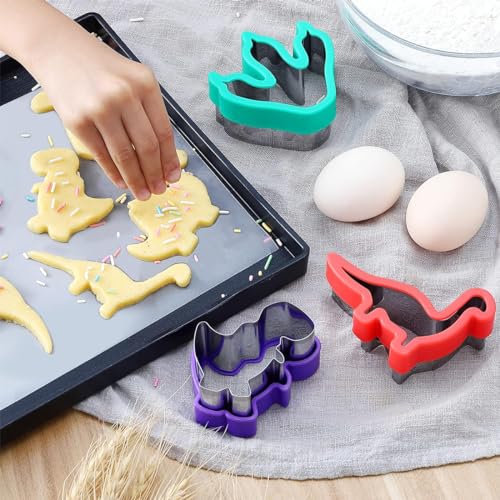 HASTHIP® 8Pcs Dinosaur Cookie Cutters Set Stainless Steel Cookie Cutter Mold Fruit Slice Cake Molds for DIY, Kitchen, Baking, Kids Dinosaur Theme Birthday Party Supplies Favors - Image 5