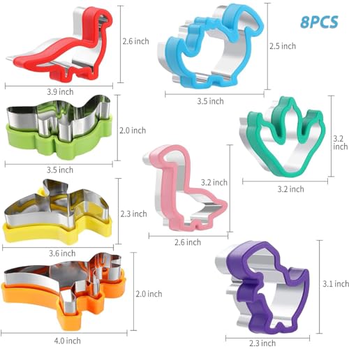 HASTHIP® 8Pcs Dinosaur Cookie Cutters Set Stainless Steel Cookie Cutter Mold Fruit Slice Cake Molds for DIY, Kitchen, Baking, Kids Dinosaur Theme Birthday Party Supplies Favors - Image 3