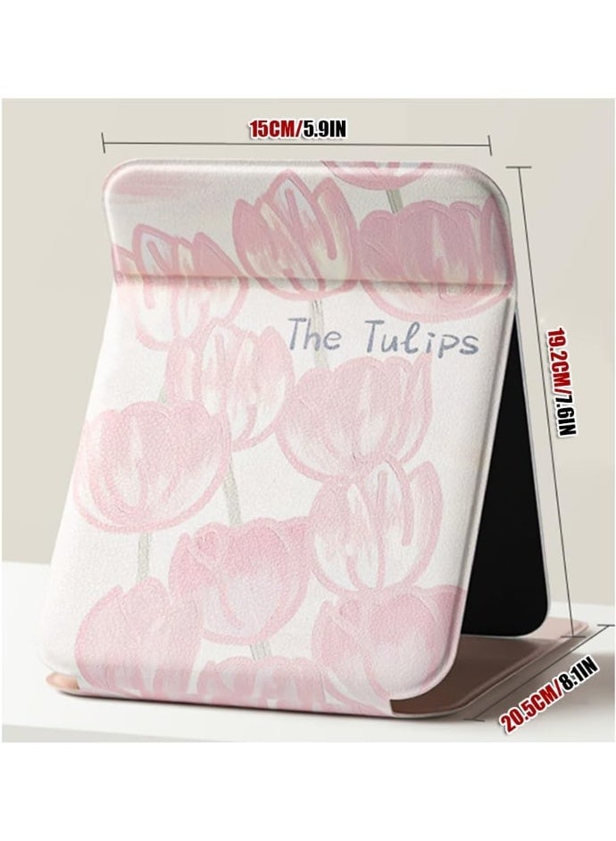 موثوقية التنبؤ مرآة مكياج قابلة للطي على سطح الطاولة، مرآة سطح مكتب محمولة بنمط توليب عتيق، مرآة مستطيلة قابلة للتعديل من البولي يوريثان محمولة رفيعة للغاية للسفر والتخييم والمنزل - Image 4