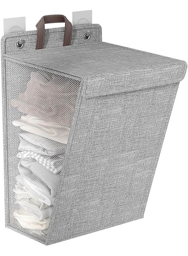 HELIMIX Large Capacity Breathable Mesh Laundry Basket with Handles Grey Space Saving Laundry Hamper Breathable Mesh Airflow Wall-Mounted Fabric Dirty Clothes Hamper (Large) - Image 1