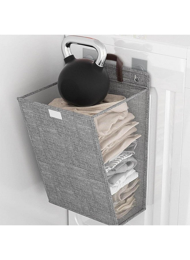 HELIMIX Large Capacity Breathable Mesh Laundry Basket with Handles Grey Space Saving Laundry Hamper Breathable Mesh Airflow Wall-Mounted Fabric Dirty Clothes Hamper (Large) - Image 3