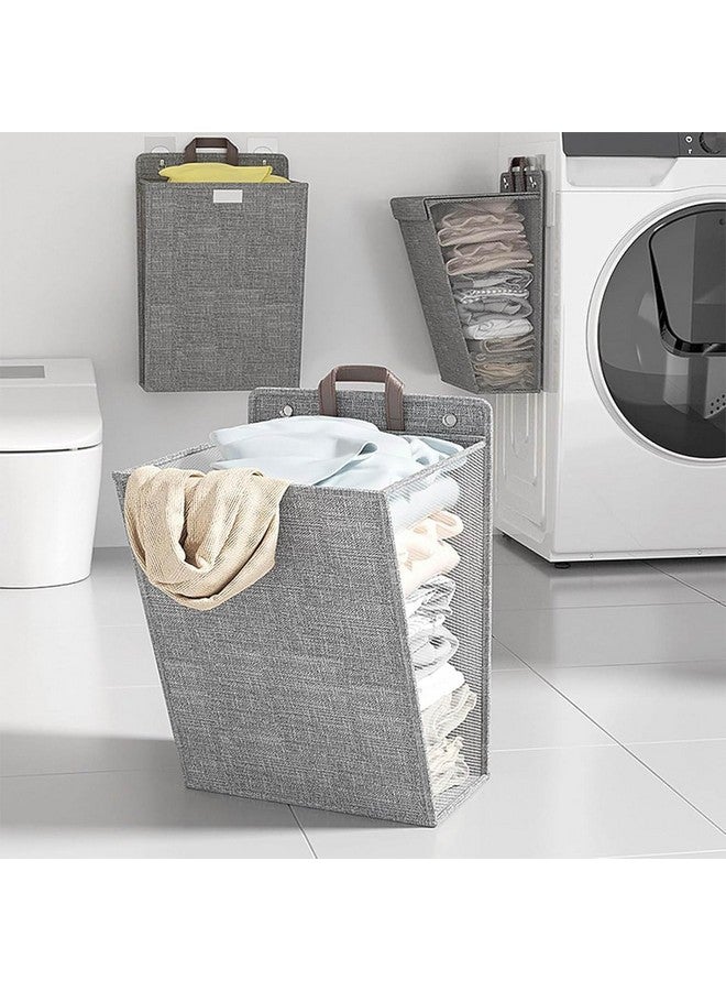 HELIMIX Large Capacity Breathable Mesh Laundry Basket with Handles Grey Space Saving Laundry Hamper Breathable Mesh Airflow Wall-Mounted Fabric Dirty Clothes Hamper (Large) - Image 2