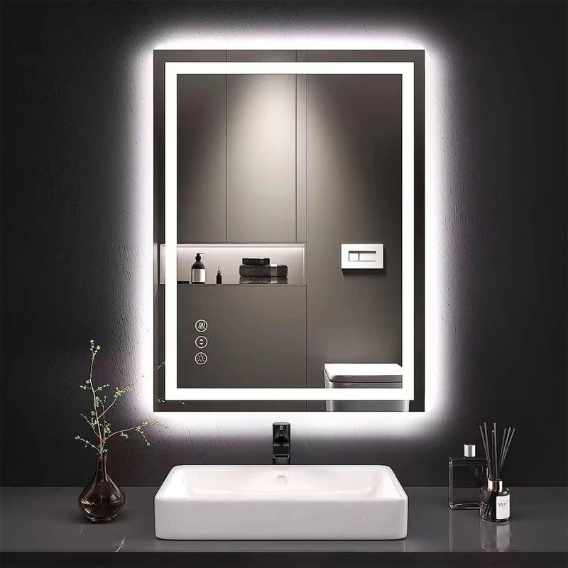 LED Bathroom Mirror 60X80CM with Lights, Backlit & Front Lit, Anti-Fog Lighted Bathroom Vanity Mirror for Wall, Memory Function, Dimmable, HD Tempered Glass, Shatter-Proof
