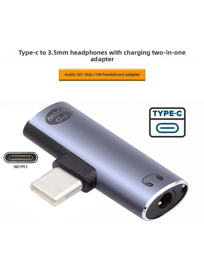 With Power Supply Type-c To 3.5mm Headphone 2-in -1 Adapter Audio 201 Chip C100 Headphone Adapter-Color:Black - Image 2