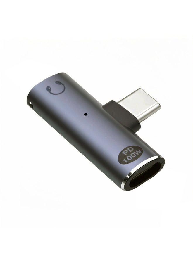 With Power Supply Type-c To 3.5mm Headphone 2-in -1 Adapter Audio 201 Chip C100 Headphone Adapter-Color:Black - Image 1