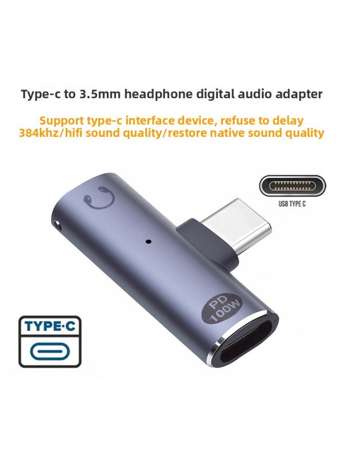 With Power Supply Type-c To 3.5mm Headphone 2-in -1 Adapter Audio 201 Chip C100 Headphone Adapter-Color:Black - Image 4