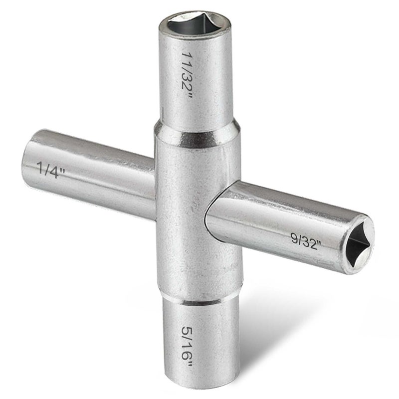 Hanpex 4-Way Sillcock Key Wrench, 1/4", 9/32", 5/16", 11/32", Fits Most Sillcock, Stopcock, Water Spigots, Wall-hydrant, Control Cabinet and Valves - Image 1