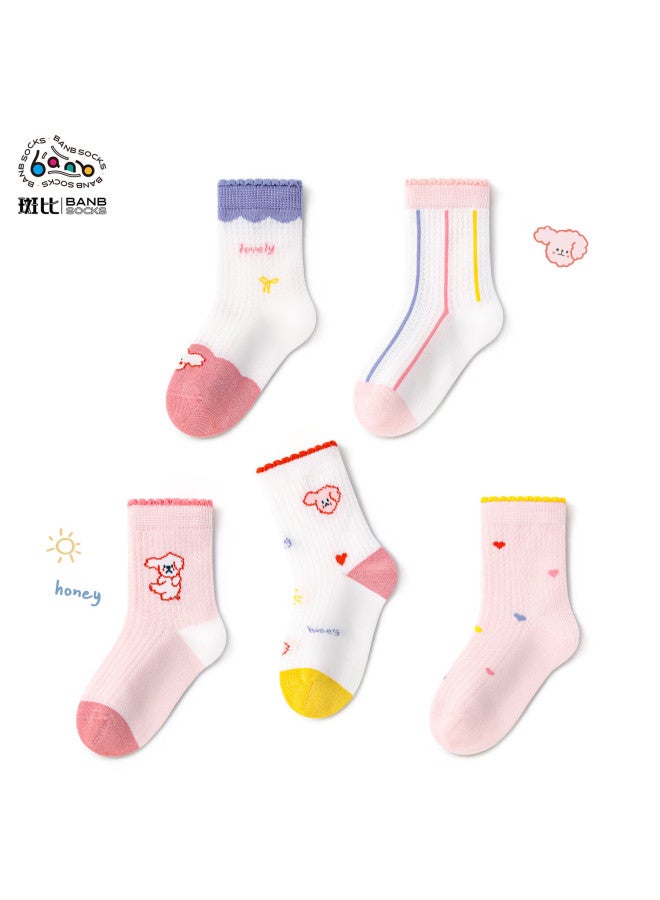 Bambi Children's Socks Girls Summer Mesh Thin Middle And Large Children's Spring And Autumn Mid-tube Cotton Socks Bb2514 Size 18-20 - Image 1