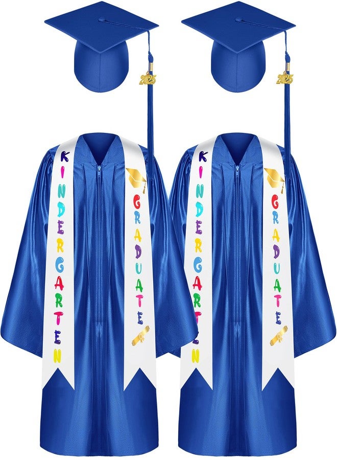 Zhanmai 2 Set 2026 Preschool and Kindergarten Graduation Gown Cap Tassel Set with 2026 Charm Printed Stole Sash for Kids(Medium,Royal Blue) - Image 1