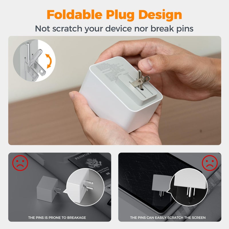 تيسان TESSAN UK to US Plug Adaptor 2 Pack, Foldable USA Travel Adapter with USB C - Image 4