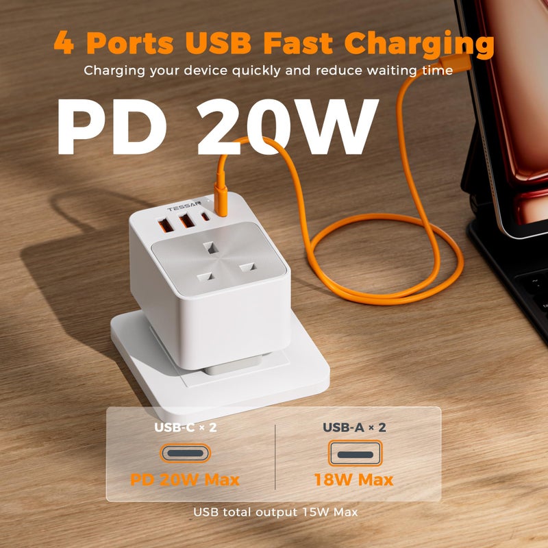 تيسان TESSAN UK to US Plug Adaptor 2 Pack, Foldable USA Travel Adapter with USB C - Image 5