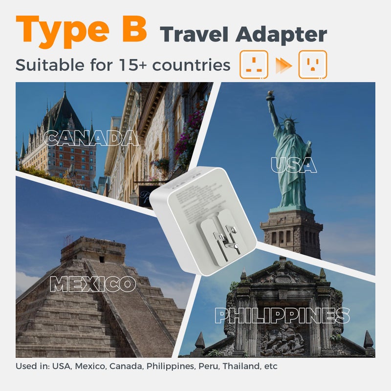 تيسان TESSAN UK to US Plug Adaptor 2 Pack, Foldable USA Travel Adapter with USB C - Image 2