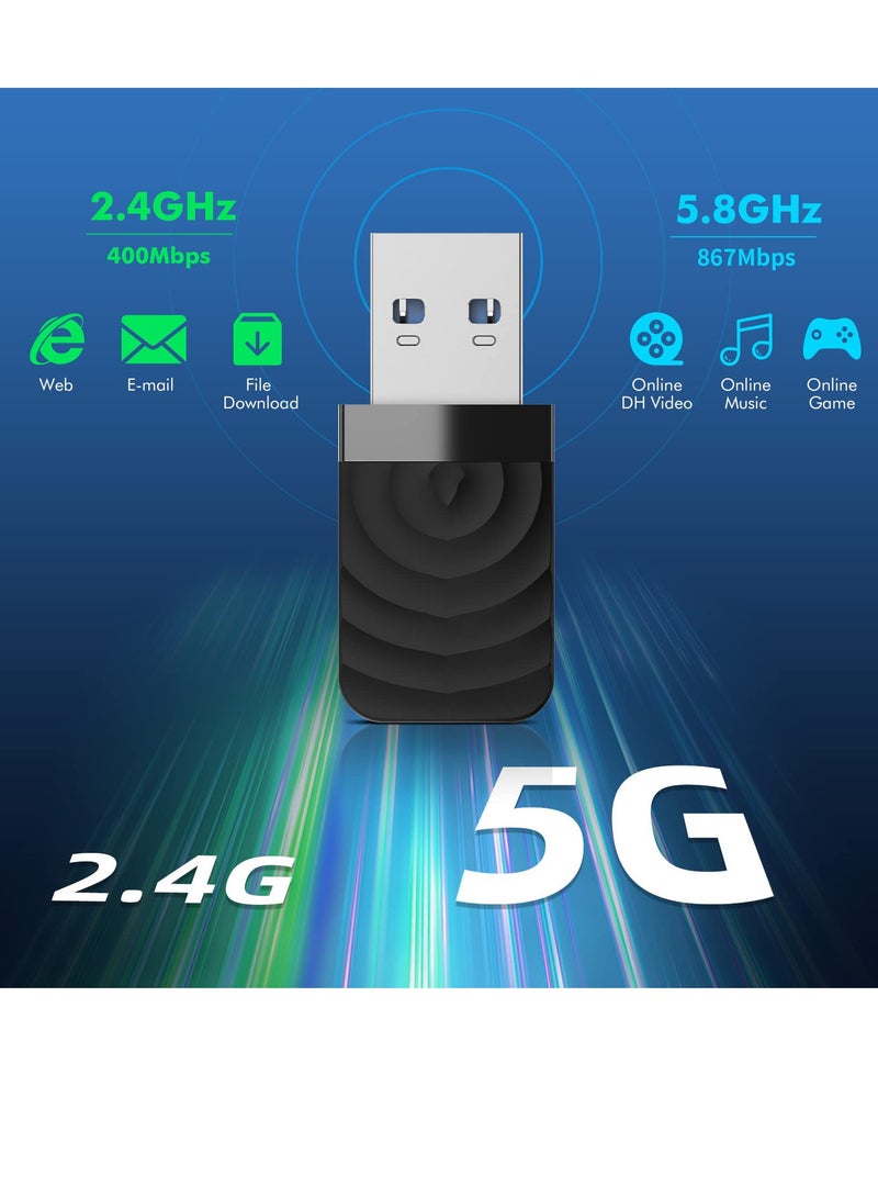 SYOSI 1300Mbps Wireless USB3.0 WiFi Adapter 802.11ac Dual Band 5GHz and 2.4GHz USB Wifi Dongle for PC Desktop Laptop High Transmission Speed Driver Free MU-MIMO for Windows 11 10 7 8 8.1 XP Mac OS - Image 2