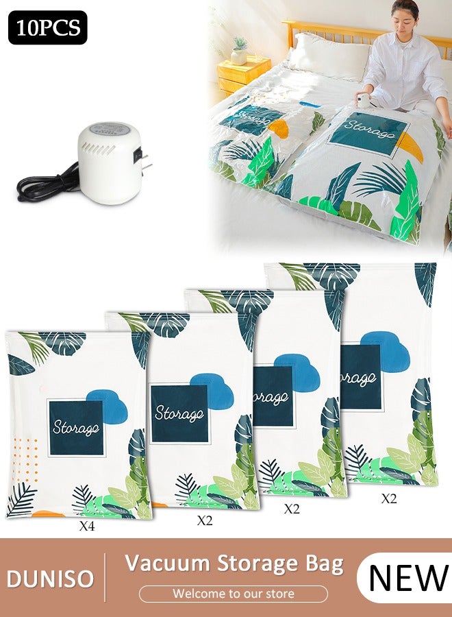 DUNISO ​10 Pack Vacuum Storage Bags with Electric Pump (2 Jumbo + 2 Large + 2 Medium + 4 Small) Compression Bags Space Saver Bags Vacuum Seal Bags for Packing, Clothes, Comforters, Blankets - Image 1