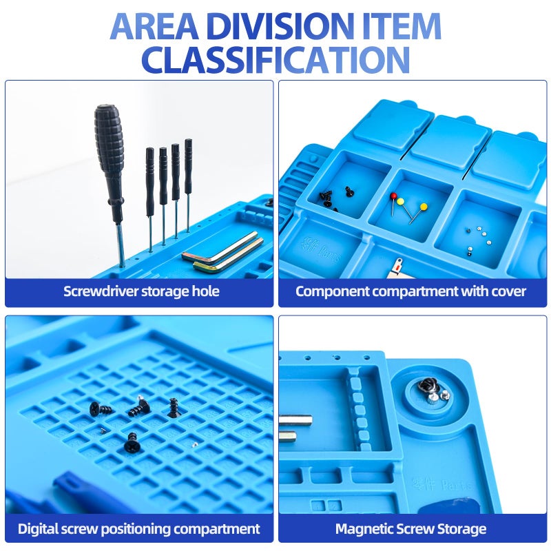 Smlirop Professional Silicone Soldering Pad 932Â°F Heat-Resistant - 17.7â€œ x 11.8â€ Anti-Static Repair Workstation with Magnetic Area and Electronics Screw Storage Box - Image 4