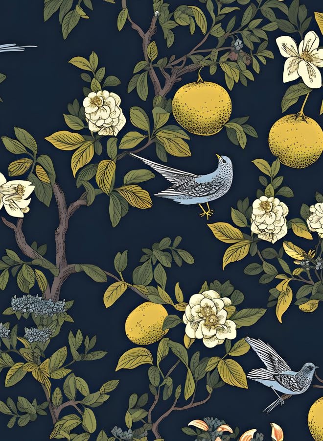 Laatse Birds Wallpaper Peel and Stick, Floral Contact Paper，Trees Friuts Flowers Wall Paper Removable Self Adhesive Waterproof for Room Walls Shelves Cabinet Drawer Table 17.5" x 118"(Blue, Yellow, Green) - Image 1