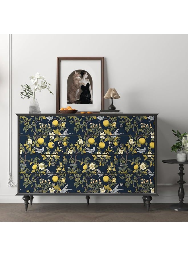 Laatse Birds Wallpaper Peel and Stick, Floral Contact Paper，Trees Friuts Flowers Wall Paper Removable Self Adhesive Waterproof for Room Walls Shelves Cabinet Drawer Table 17.5" x 118"(Blue, Yellow, Green) - Image 3