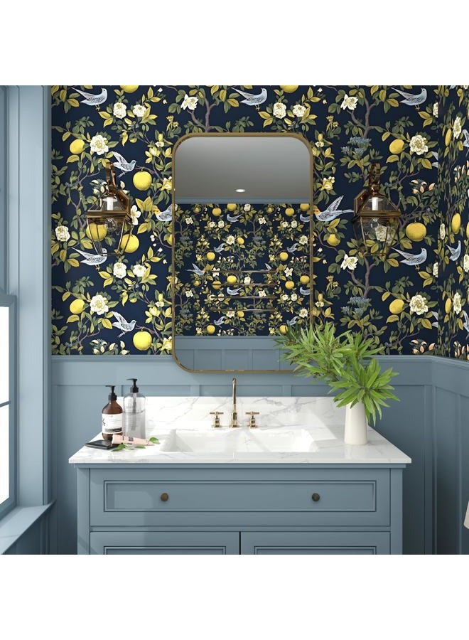 Laatse Birds Wallpaper Peel and Stick, Floral Contact Paper，Trees Friuts Flowers Wall Paper Removable Self Adhesive Waterproof for Room Walls Shelves Cabinet Drawer Table 17.5" x 118"(Blue, Yellow, Green) - Image 4