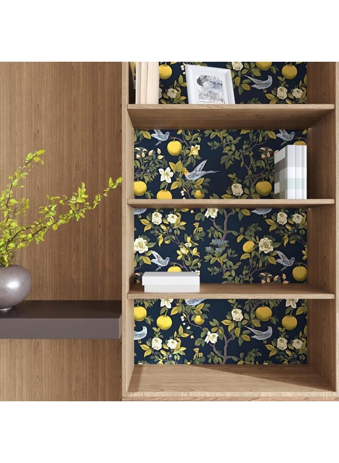 Laatse Birds Wallpaper Peel and Stick, Floral Contact Paper，Trees Friuts Flowers Wall Paper Removable Self Adhesive Waterproof for Room Walls Shelves Cabinet Drawer Table 17.5" x 118"(Blue, Yellow, Green) - Image 5