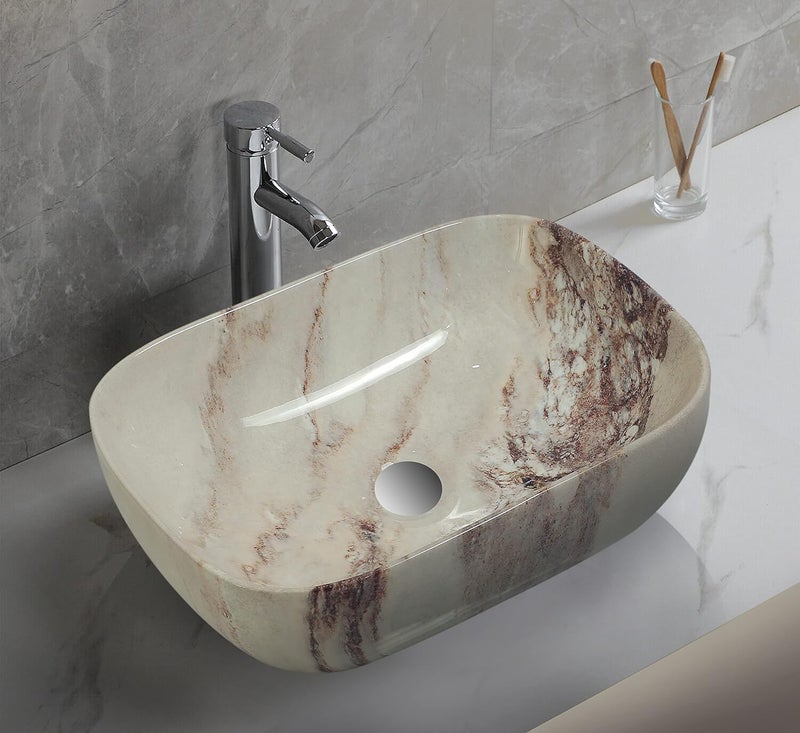 REMANENCE REMANENCE Ceramic Countertop Wash Basin Designer Table Top Bathroom Basin Sink Vessel Sink Wash Basin Over Counter for Bathroom Hotel Home Living Room 18 x 13 x 55 InchBrownDark Brown - Image 1