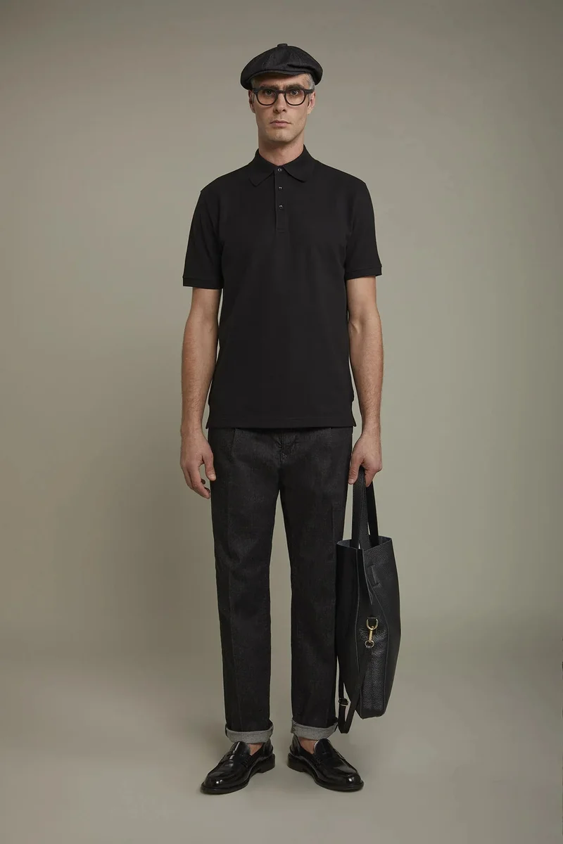 Men's short sleeve polo shirt 100% piquet cotton regular fit - Black