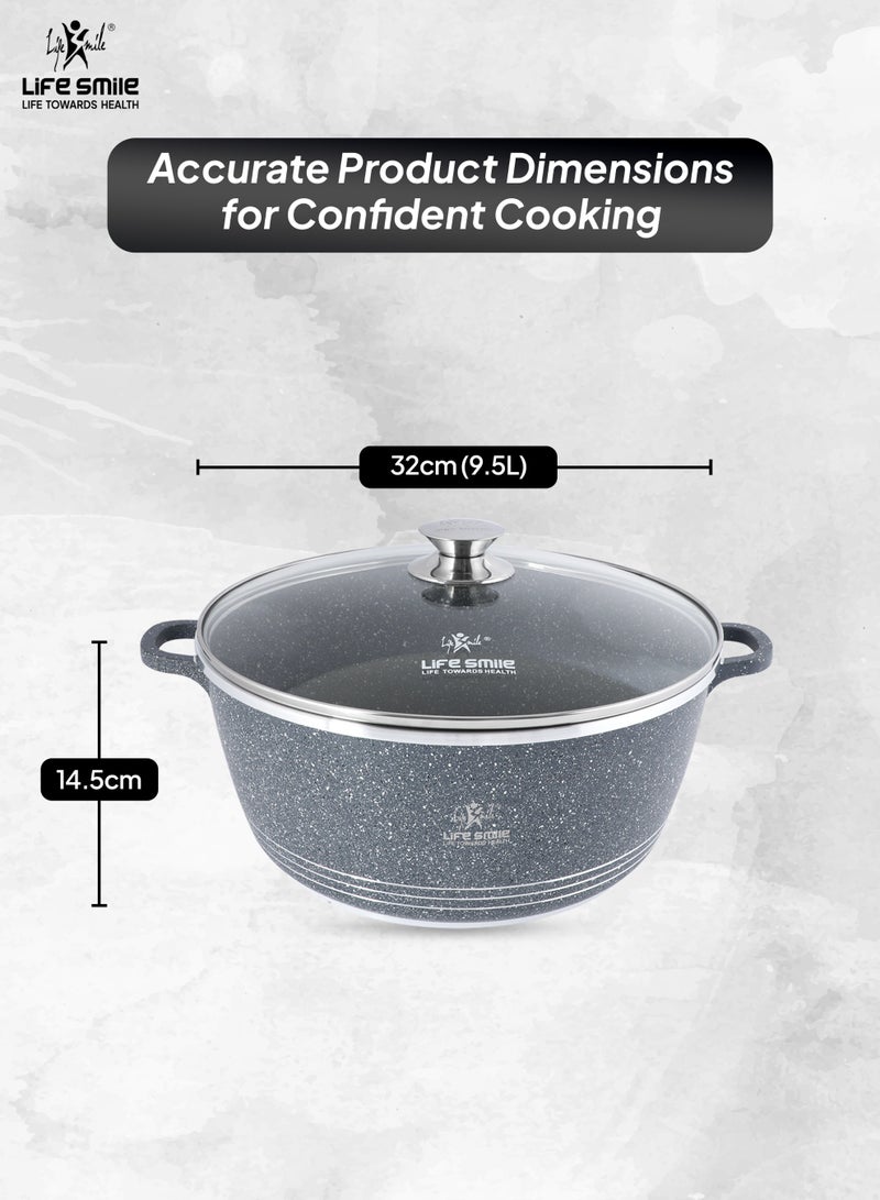 Life Smile 32cm Cooking Pot - Life Smile 9.5L Non stick Pot,Multi Layer Non Stick Granite Coating 100% PFOA Free Casseroles - Aluminum Soup Pot With Glass Lid- Fixed  Handles with Stainless steel Rim - Oven Safe Stock Pot  - Image 3